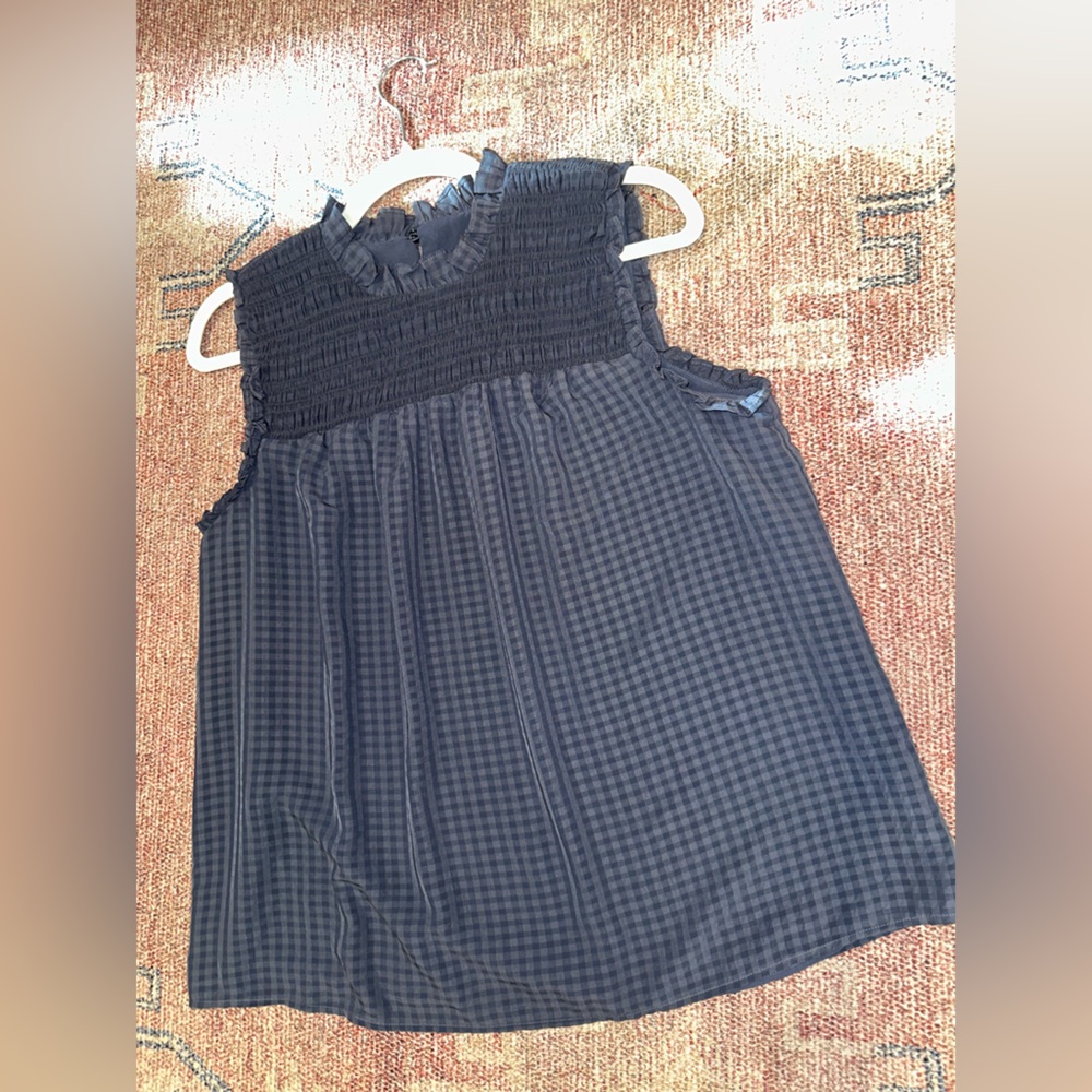 Ann Taylor textured ruched 2 layer babydoll dress top in grey size medium